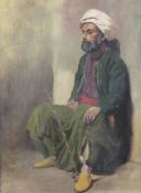 Late 19th century English Schooloil on canvas,Portrait of a seated Turk,16 x 12in.