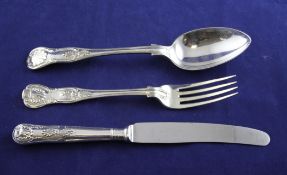 A matched part suite of Victorian and later silver and silver plated King`s pattern cutlery for