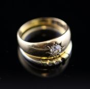 A diamond set 18ct gold dress ring, with gypsy set stone, size N and a diamond chip set white gold