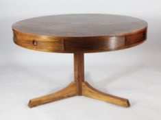 An Archie Shine rosewood drum table, with four drawers and reeded frieze, 3ft 8.5in. diam.