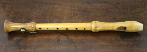 A French boxwood recorder, unmarked, 19.25in.