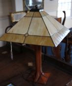 A Stickley cherrywood table lamp, with Meyda Tiffany leaded glass shade, 26in.