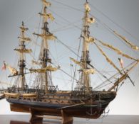 A large scratch built model of a French three masted tall ship, c.1900 27.25 x 32in.