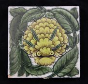 A William de Morgan `Cavendish` floral tile, date mark for 1898, impressed initial circular mark,