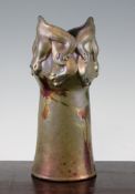 Clement Massier (1844-1917). A lustre faience vase, c.1900, of tapering cylindrical form, the neck