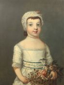 18th century Provincial British Schooloil on canvas,Portrait of a young girl holding a bunch of