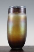 A WMF Myra iridescent glass vase, of tall ovoid form, the neck with grey / white band, 12.5in.