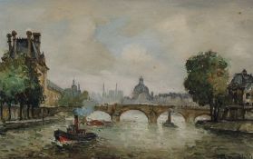 Frank William Boggs (Frank Will) (1900-1950)oil on canvas,Tug boat on The Seine,signed,10.5 x 16in.