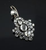A Victorian diamond set gold pendant, of pierced lozenge form with old rose cut diamond, 1.5in.