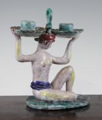 A Wiener Werkstatte tin glazed pottery candelabrum, by Vally Wieselthier, various indistinct