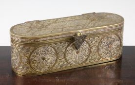 A Persian, silver & copper inlaid bronze scribe`s box (Qalamdan) late 19th/early 20th century,