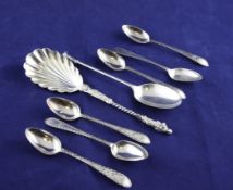 A set of six late 18th century Scottish silver bright cut engraved Celtic tip teaspoons, with