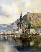 Louis Burleigh Bruhl (1861-1942)watercolour,View of Dinant,signed,19 x 14in.