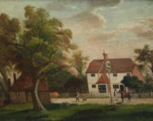 Early 19th century Primitive Schooloil on canvas laid on board,The White Horse, Holtye,