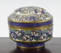 A Chinese cloisonne enamel circular box and cover, 19th century, the domed cover decorated with