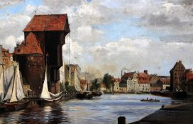 Van der Gooil on canvas,Dutch canal scene,19 x 30.5in.