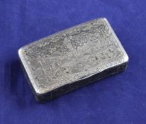 An early 19th century Russian 84 zolotnik silver and ex-niello snuff box, of restrained concave