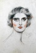 Paul Cesar Helleu (French, 1859-1927)grey and sepia pencil,Portrait of Alice,signed and inscribed by