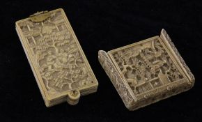 A Chinese export ivory tangram puzzle and a similar aide memoire, 19th century, both with covers