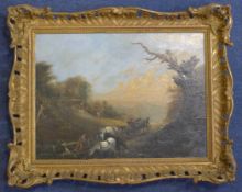 J. Hunt (19th C.)oil on canvas,Travellers in a rural landscape,signed and dated 1859,12.25 x 16.