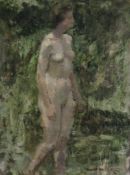 Roland Batchelor (1889-1990)oil on board,Standing female nude, signed, 15.5 x 11.5in. an etching `