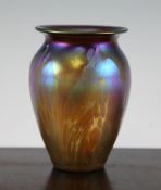 A Loetz Medici pattern iridescent glass ovoid vase, 5.75in.