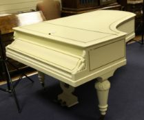A late Victorian white painted Pleyal grand piano, c.1895, with overstrung gilt metal frame on