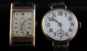 A gentleman`s 1940`s 9ct gold Rone wrist watch, with rectangular Arabic dial and subsidiary seconds,