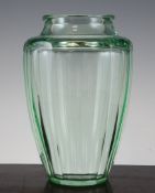 A Daum Art Deco green tinted panel cut glass vase, c.1925-30, engraved mark to base `Daum Nancy,