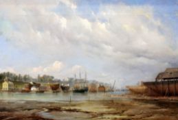 Charles Gregory (1810-1886)oil on canvas,View of Medina Dock, White`s Ship Yard, Isle of Wight,16.