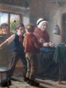 William Hemsley (1819-1893)pair of oils on wooden panels,Interiors with children and grandparents,
