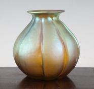 A WMF Myra iridescent glass melon shaped vase, 6.25in.