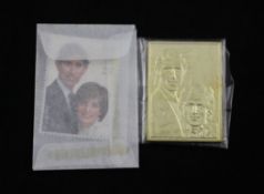 A cased stamp and 18ct gold portrait ingot, to commemorate the wedding of Prince Charles & Lady