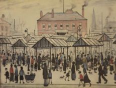Lawrence Stephen Lowry (1887-1976)colour print,Market scene in a Northern town,signed in pencil,24 x