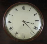 A 19th century mahogany eight day single fusee wall timepiece, the domed dial with Roman numerals,