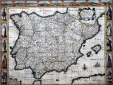 John Speedcoloured engraving,Map of Spaine, 1676,16 x 21in.