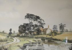 Alan Ingham (1932-2002)watercolour,Norfolk farm,signed,13.5 x 19.5in.