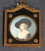 Le Turcwatercolour and gouache on ivory,Miniature of a 17th century woman,signed,tondo, 4.75in.