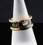 A rare George IV 18ct gold and enamel memorial ring, in memory of the death of Lord Alfred Byron,