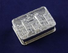 A 1970`s silver castle top snuff box, decorated with Windsor Castle, of rectangular form, S.J.