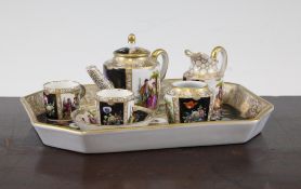 A Dresden miniature cabaret coffee set, late 19th century, each piece typically painted with