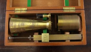 A late 19th century lacquered brass chondrometer, by Brian Corcoran Ltd, in original mahogany