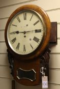 An early Victorian mahogany drop dial wall timepiece, with painted Roman dial signed Jas. Christ...,