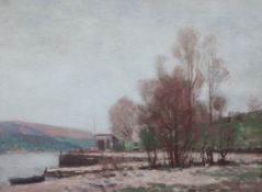 George Houston R.S.A., R.S.W.,R.I (1869-1947)oil on canvas,The Edge of the Loch,signed,18 x 24in.