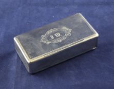 A 19th century continental? engine turned silver snuff box, with engraved initials, 3.25in.