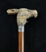 A late 19th century carved wood metamorphic donkey walking cane, probably Brigg, the articulated