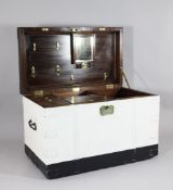 A 19th century Gieve Matthews and Seagrove Ltd iron bound painted pine naval campaign trunk, the lid