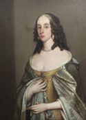 18th century English Schooloil on canvas,Half length portrait of lady wearing a gold silk gown