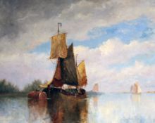 Frederick James Aldridge (1850-1933)oil on canvas,Sail barge off the coast,monogrammed,14 x 18in.