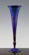 A Tiffany Blue Favrile glass trumpet vase, early 20th century, the base with engraved mark `L.C.